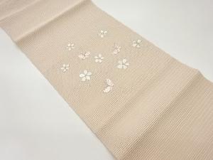 絽綴れ銀駒刺繍蝶に花柄模様名古屋帯